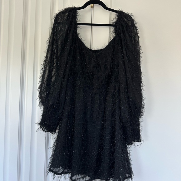 ASOS DESIGN fluffy mini dress with ruched bust and shirred cuffs in black - Picture 3 of 8